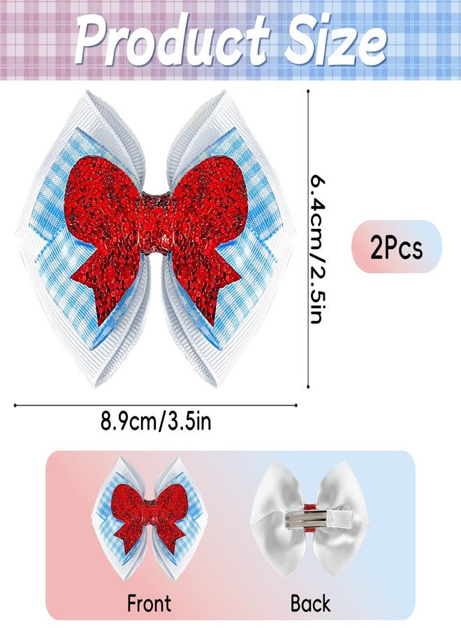 Gullora 2 Pcs Red Glitter and Blue Gingham Hair Bow Clips, Sparkly Costume Accessories for Halloween, Dress-Up Events & Theme Outfits - Image 2